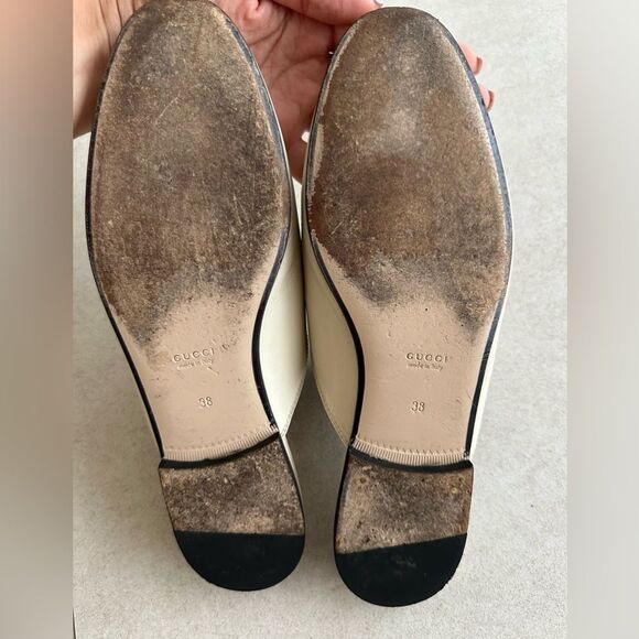 Gucci Princetown Leather Off White Strawberry Slip on Horsebit Flat Mules Sz 38 - Picture 10 of 12